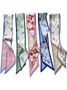 NWT Set of 5 Floral Twillies / Coquette French Girl Hair & Bag Twilly Scarves